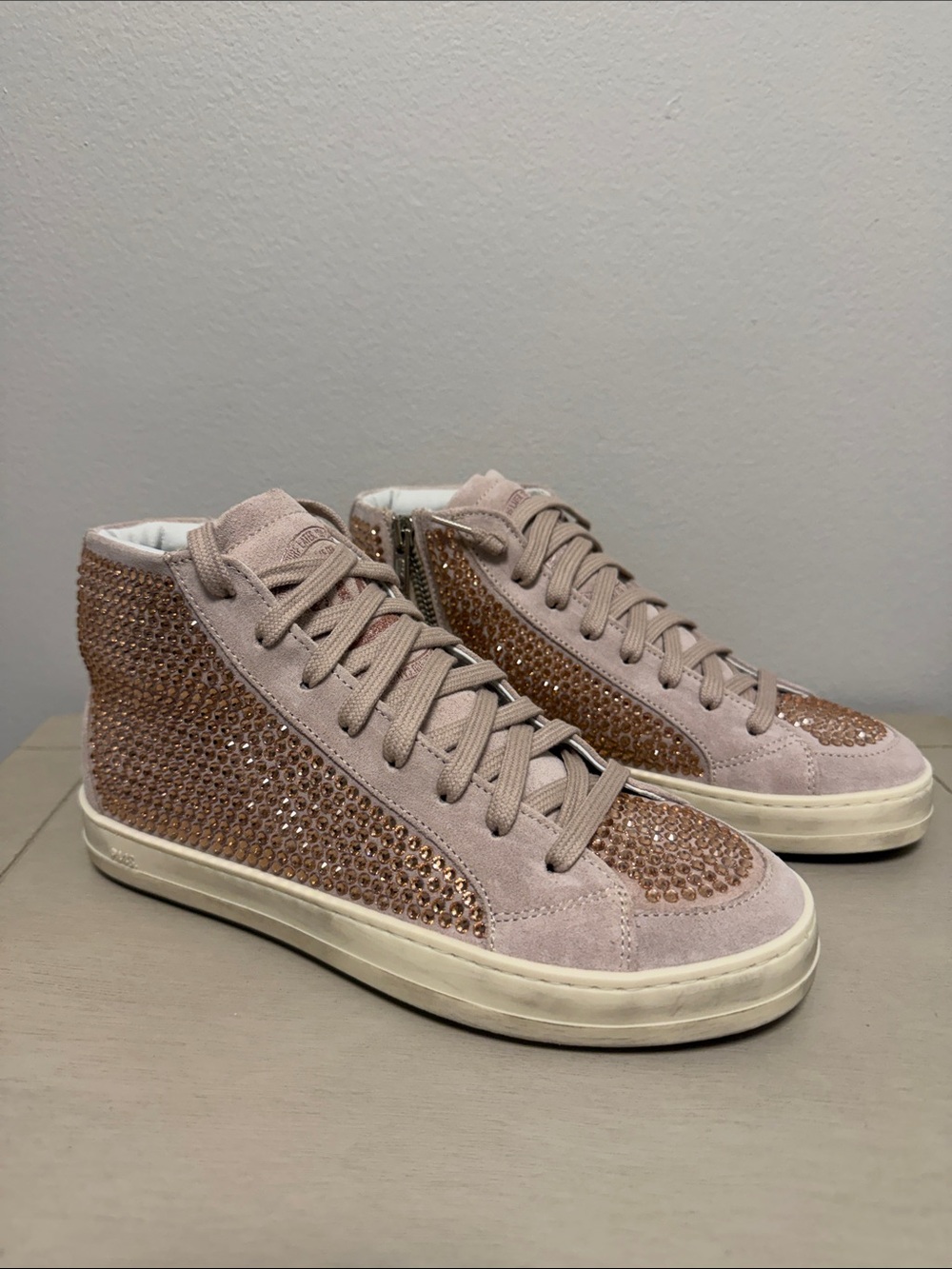 NIB P448 Skate Suede High Top Sneakers 35 US 5 5.5 Rhinestone Crystal Blush Pink